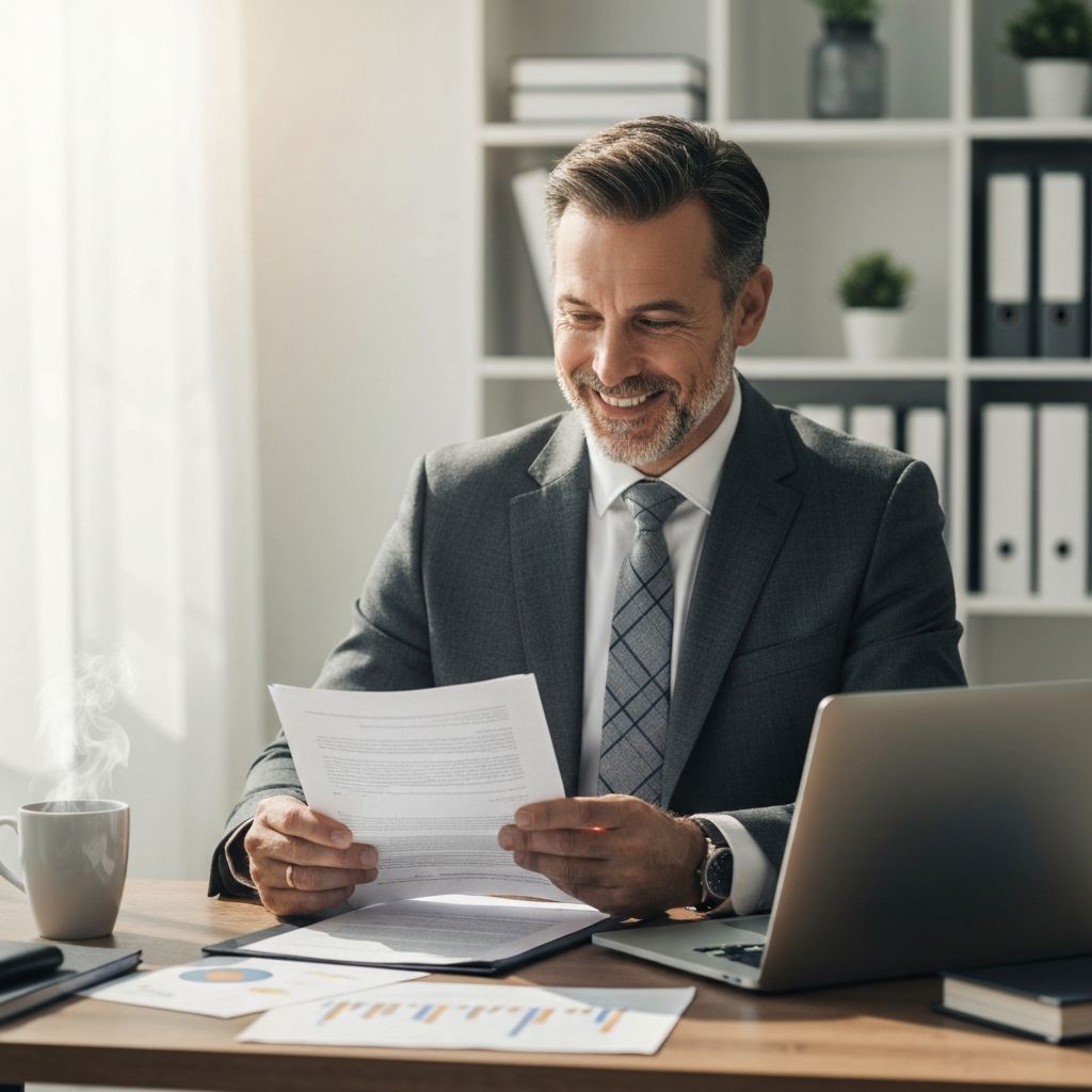 Self-employed entrepreneur reviewing mortgage options at desk